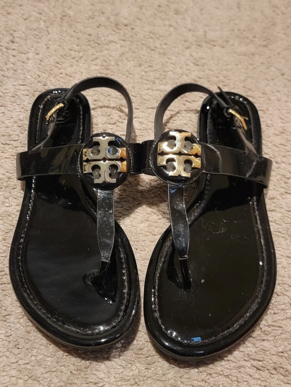 Tory Burch Claire Black Patent Leather Slingback Sandals Size 8.5